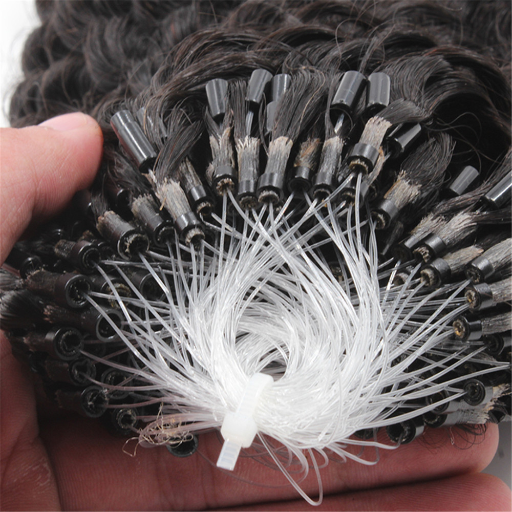 Curly Ring Loop Real Human Natural Black Micro Links Keratin Hair Extensions 100G 1G/Strand