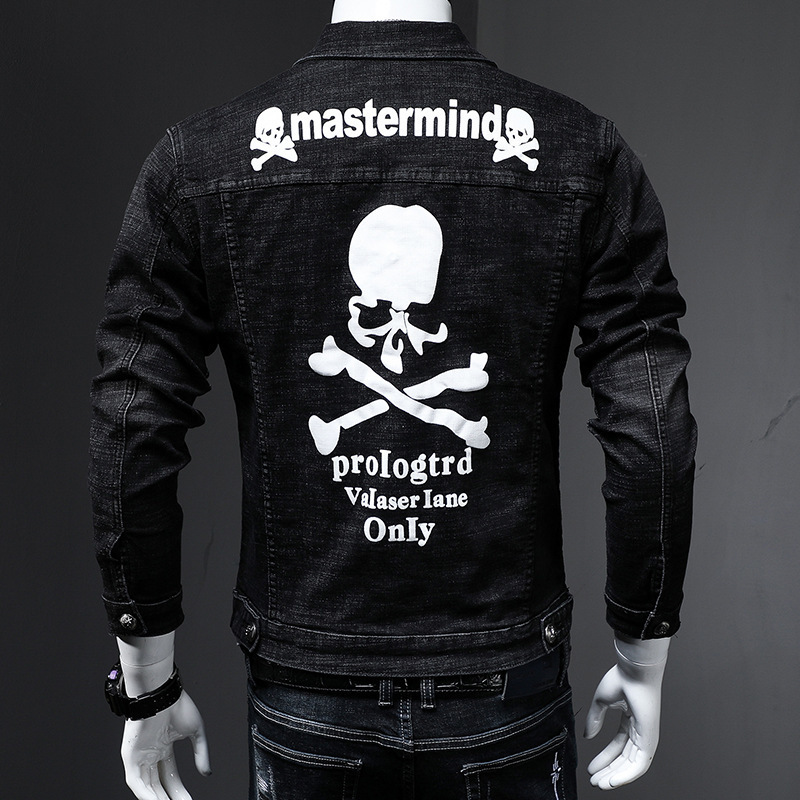 Fashion Casual embroidered flower denim jacket male skull youth long-sleeve hip hop mastermind printing Korean jacket 201128