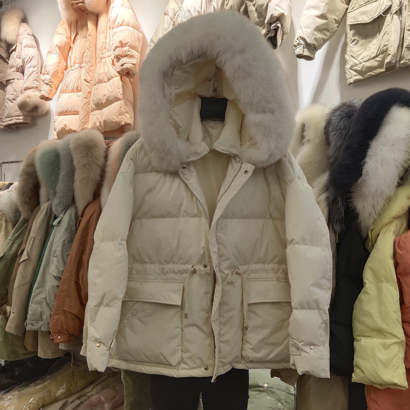 Janveny Women's Jacket Female Thicken Warm Winter Coat Women Large Real Fox Fur Hooded 90% White Duck Down Parkas 201019