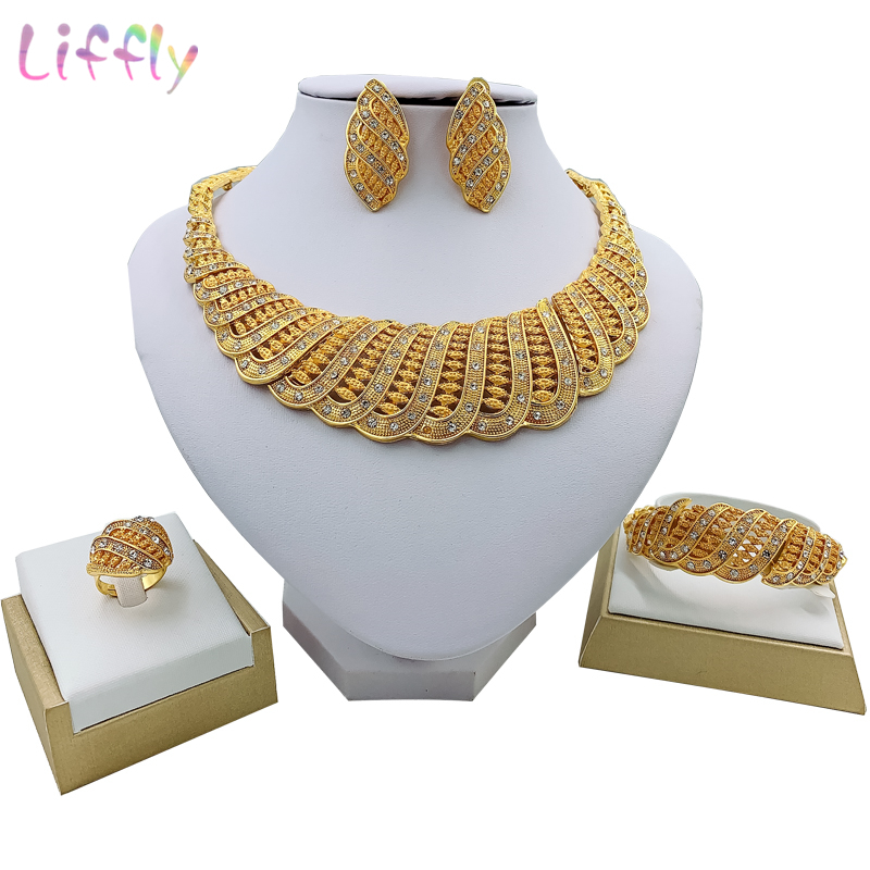 Liffly Fashion Bridal African Jewelry Set Beautiful Wave Necklace Earrings Ring Bracelet Female Nigerian Wedding Jewelry Sets LJ200909
Liffly Fashion Bridal African Jewelry Set Beautiful Wave Necklace Earrings Ring Bracelet Female Nigerian Wedding Jewelry Sets LJ200909