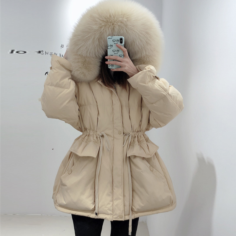 Janveny Women's Jacket Female Thicken Warm Winter Coat Women Large Real Fox Fur Hooded 90% White Duck Down Parkas 201019