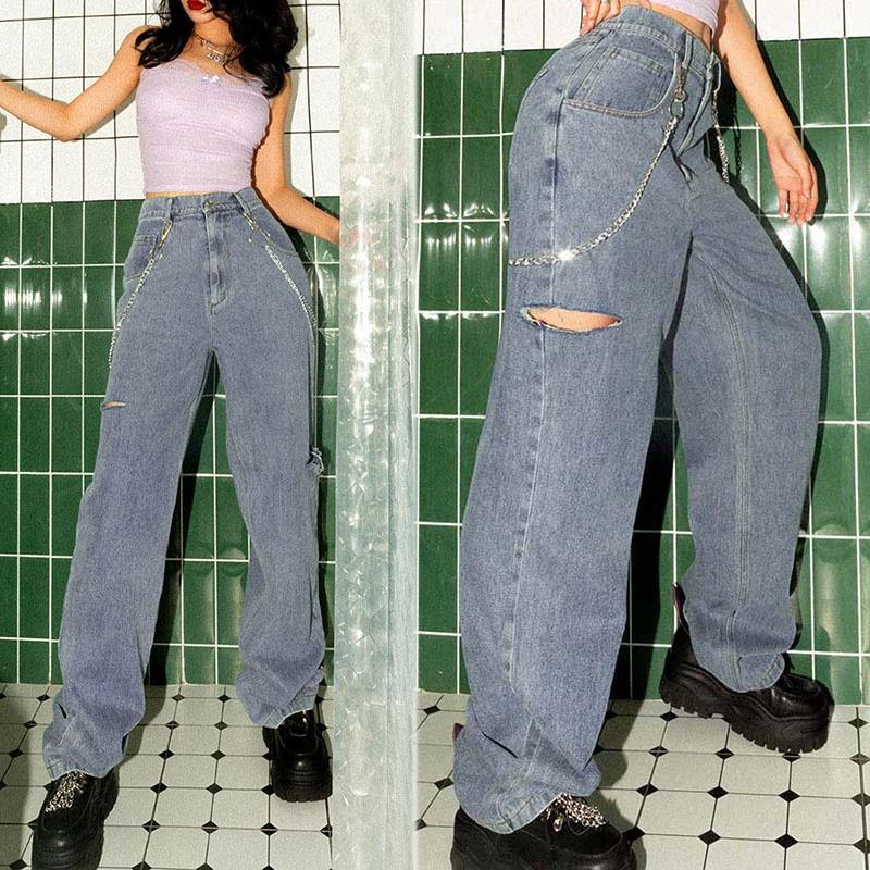 Hip Hop Style High-Waist Wide Leg Pants Vintage Loose Hole Blue Jeans Fashion Streetwear Denim Pants
Hip Hop Style High-Waist Wide Leg Pants Vintage Loose Hole Blue Jeans Fashion Streetwear Denim Pants