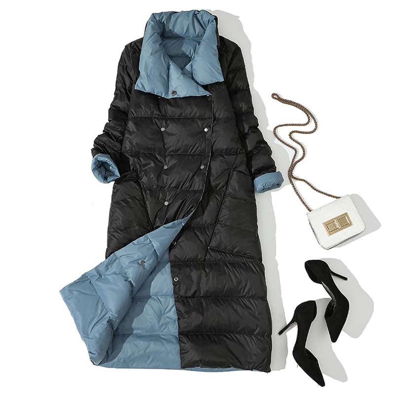 Winter Duck Down Jacket For Women Double Side Warm Turtleneck Outwear Light Long Parkas Warm Femal Outwear Solid Color 5XL 201210