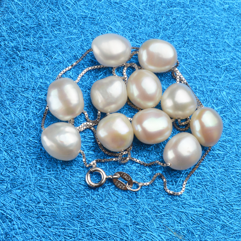 ASHIQI Real S925 sterling silver Natural Freshwater pearl pendant necklace Gray White 8-9mm Baroque pearl Jewelry for Women 201013