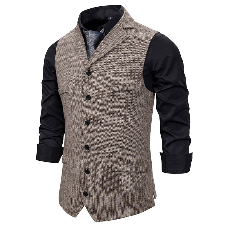 Chic Green Groom Vests Wool Herringbone Tweed Groomsmen Vest Slim Fit Mens Dress Suit Vest Prom Dinner Party Wedding Attire Waistcoat Custom Made Chea