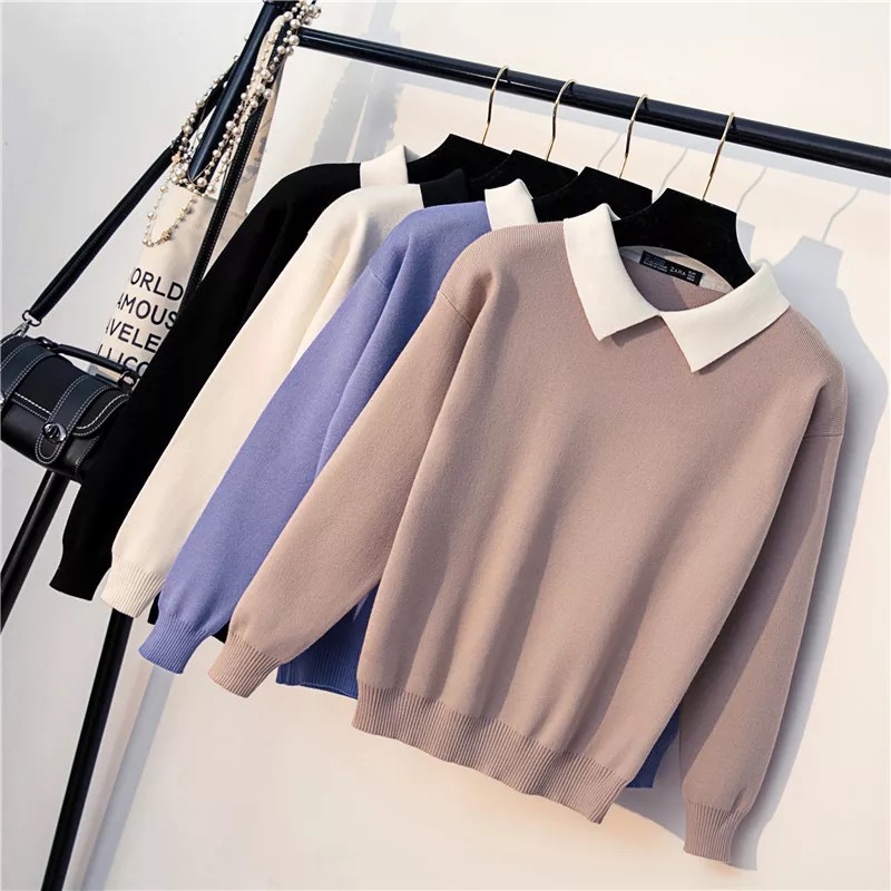 Marwin -Coming Winter Korean Wild White Turn-Down Collar Pullovers Women Sweater Long Sleeve Slim Fit Knittted Preppy Sweater 201223