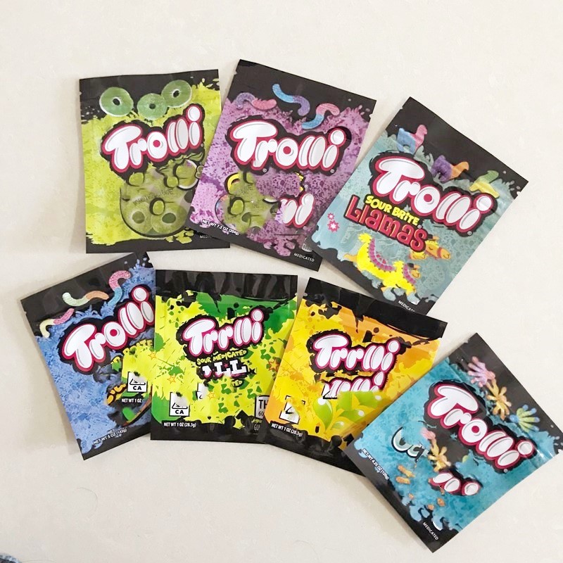 Empty Trolli Gummies mylar Bag Sour Bites Edibles Packaging Worms 600MG Gushers Gummy bags Wholesale Free DHL
Empty Trolli Gummies mylar Bag Sour Bites Edibles Packaging Worms 600MG Gushers Gummy bags Wholesale Free DHL