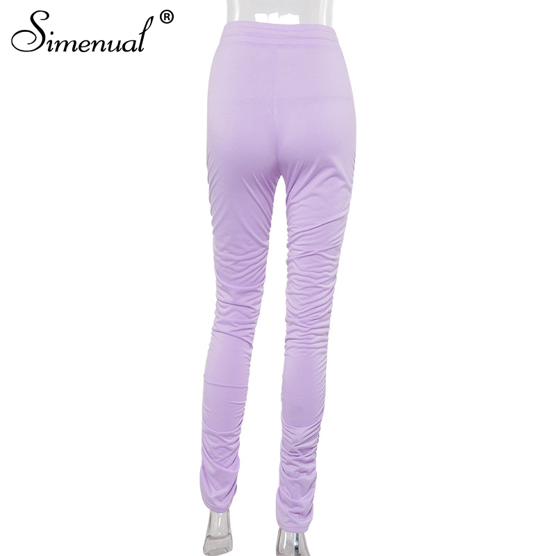 Simenual Ruched High Waist Women Stacked Pants Casual Solid Bodycon Fashion Long Trousers Workout Streetwear 2020 Summer Pants T200607