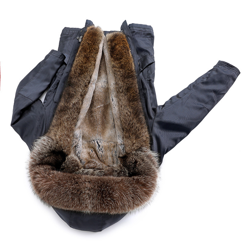 Mid-length parka with detachable rabbit lining winter warmer collar thick fur coat DHL 201201