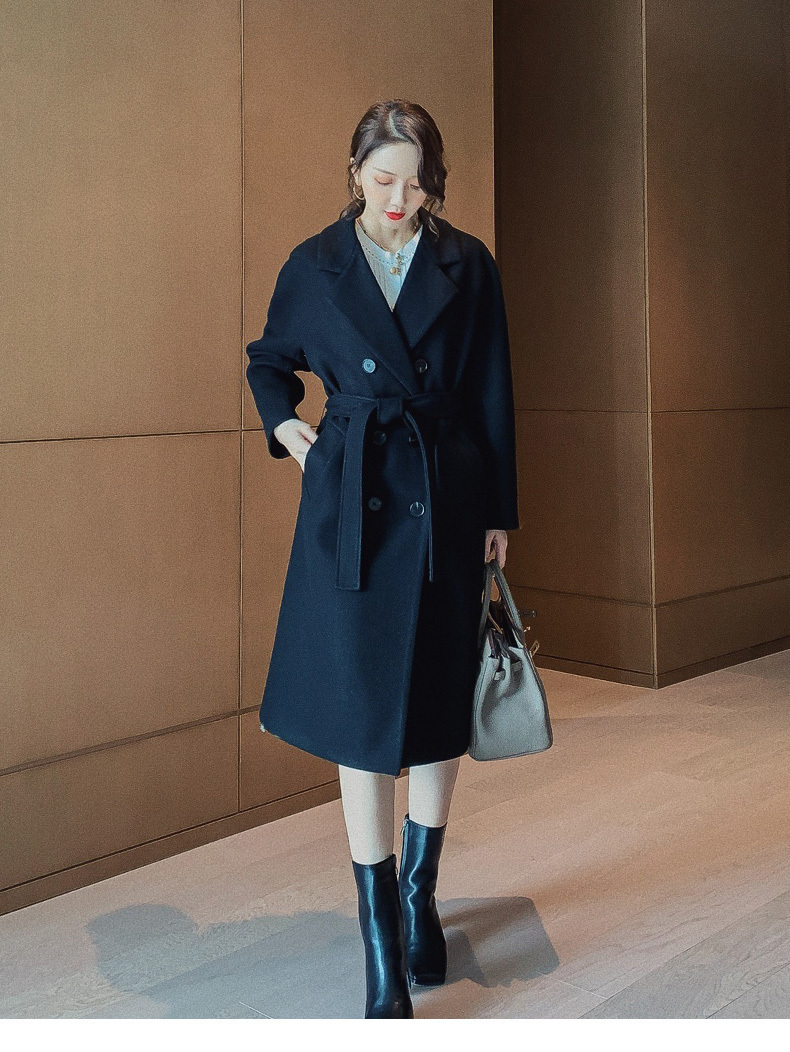 Autumn Winter Women's Jacket Casual Wool Blend Trench Coat Double Breasted Long With Belt 201222