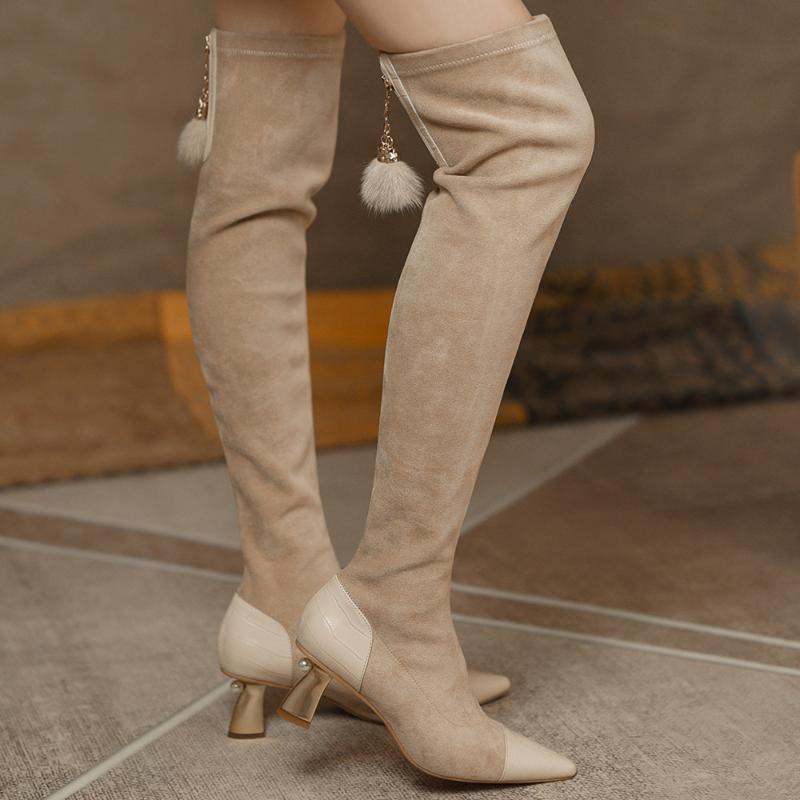 Women's natural suede leather patchwork thin high heel sexy ladies over the knee boots pointed toe slim fringe winter shoes sale, Khaki
Women's natural suede leather patchwork thin high heel sexy ladies over the knee boots pointed toe slim fringe winter shoes sale, Khaki