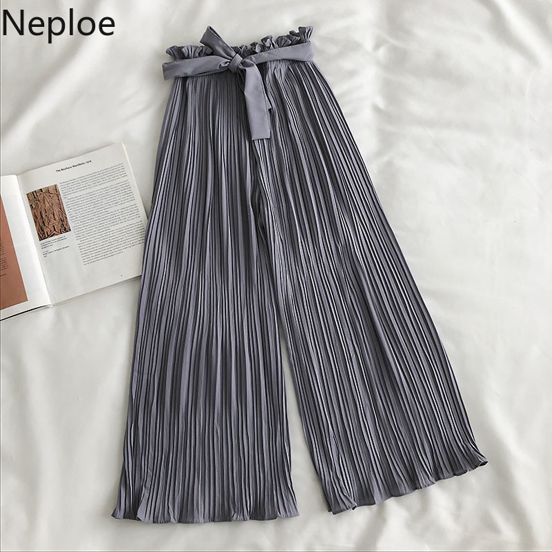 Neploe Chiffon Sping Summer Bandage Women Pants Solid Bow Pleated 2020 Pantalon Femme Casual Simple Ropa Mujer Loose 1C893 T200422
