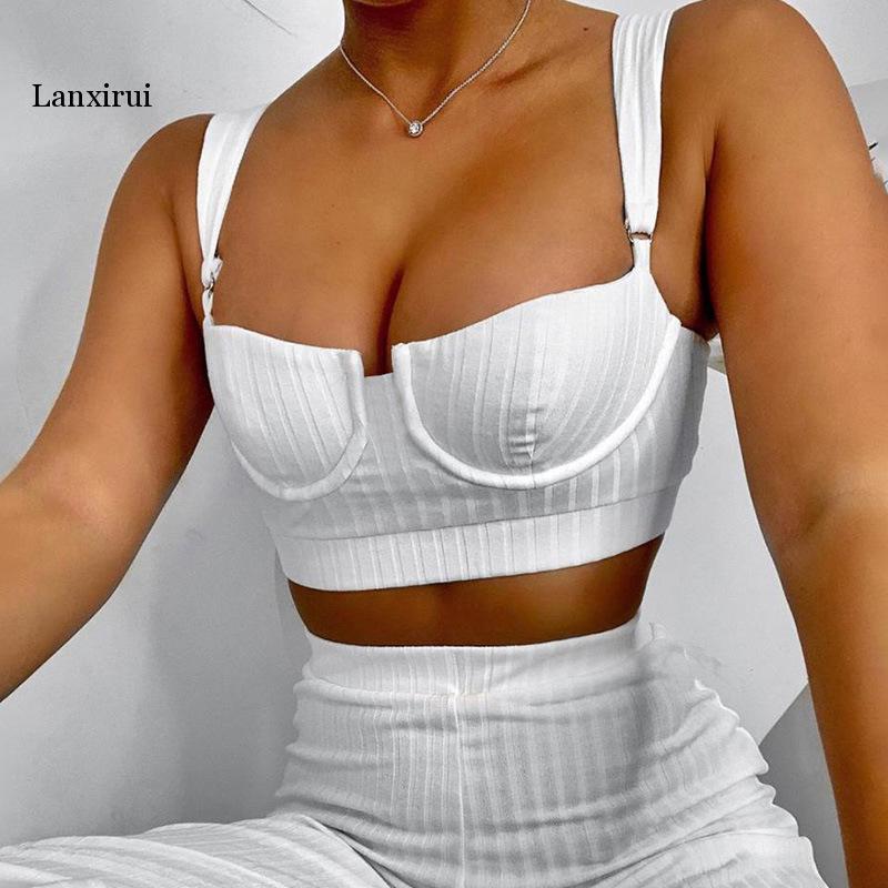 Lanxirui Sexy Knitted Two Piece Set Crop Top and High Waist Wide Leg Pants Suit Fall Winter Matching Sets Club Outfits T200821