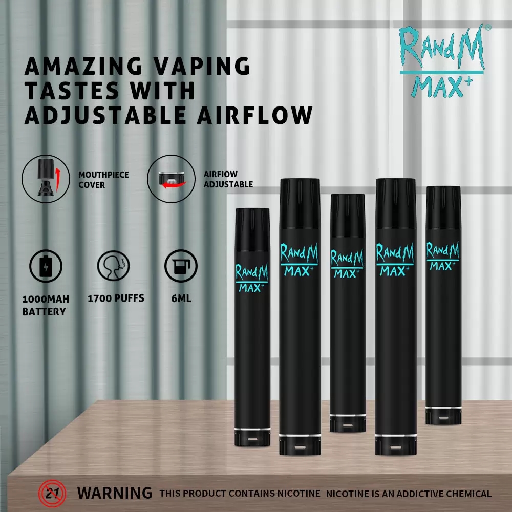 Original RandM Max+ Disposable E cigarette 1700 puffs 6ml Pre-Filled 1100mAh Power Battery Adjustable Airflow vapes pen starter kit Authenti
Original RandM Max+ Disposable E cigarette 1700 puffs 6ml Pre-Filled 1100mAh Power Battery Adjustable Airflow vapes pen starter kit Authenti