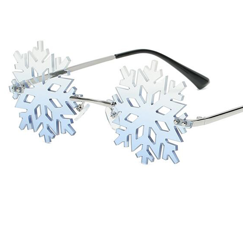 Fashion Christmas Snowflake Sunglasses Women Men Framless Green Mirror Shades Clear Lens Festival Glasses Gafas UV400