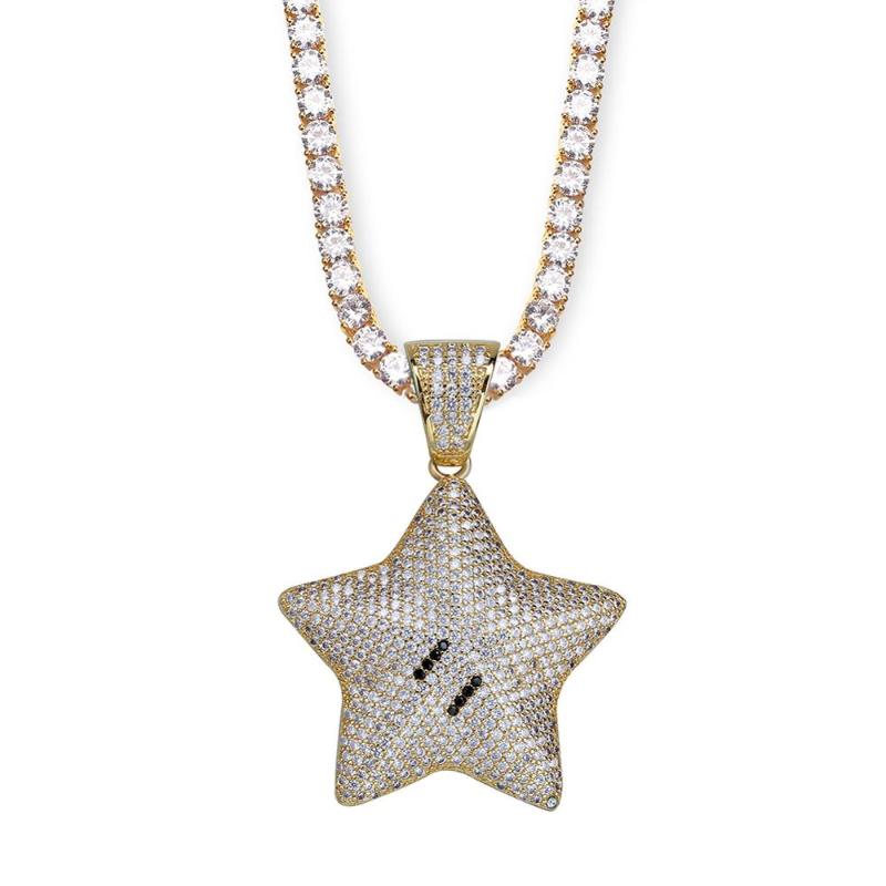 Iced Hip Hop Cartoon Five Star Pendant Necklace Bling Cubic Zirconia Gold Silver Color Charms Chain Fashion Rapper Jewelry Gift
Iced Hip Hop Cartoon Five Star Pendant Necklace Bling Cubic Zirconia Gold Silver Color Charms Chain Fashion Rapper Jewelry Gift