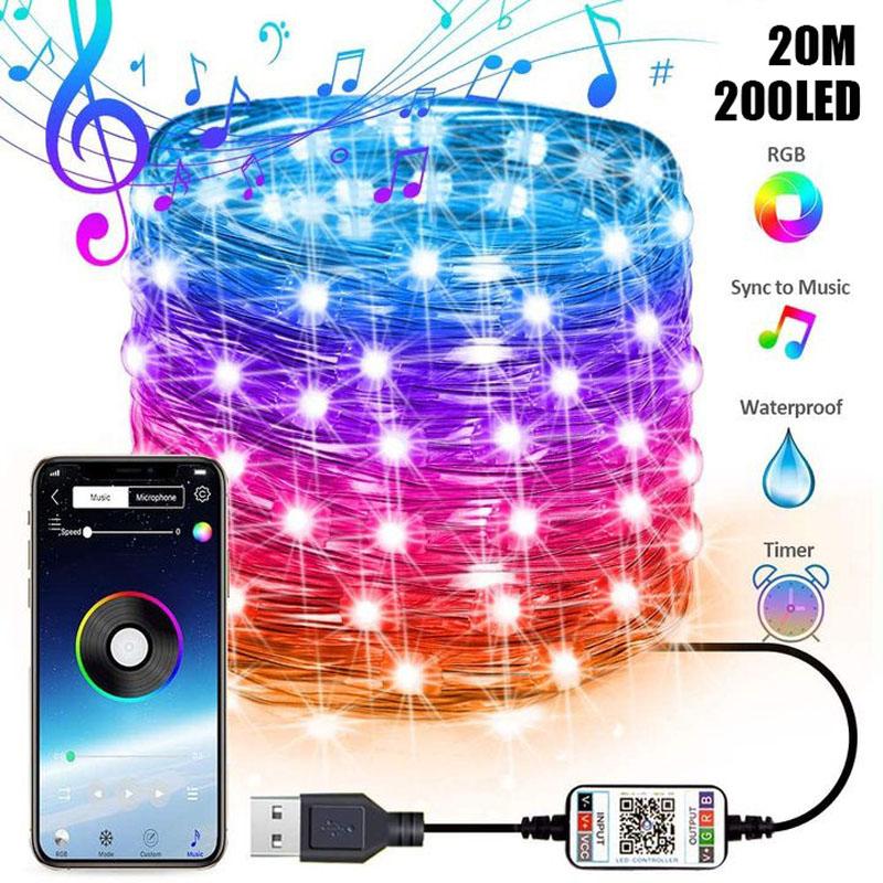2-20m Christmas Tree Decoration Lights Smart Bluetooth LED xmas String Lights App Remote Control Christmas decor for home