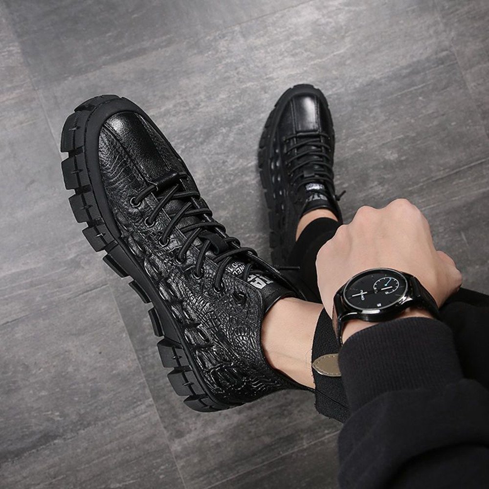 Winter Cotton Boots High Quality Men With Fleece Top Crocodile Leisure Shoes Outdoor Personality Comfortable Non-Slip