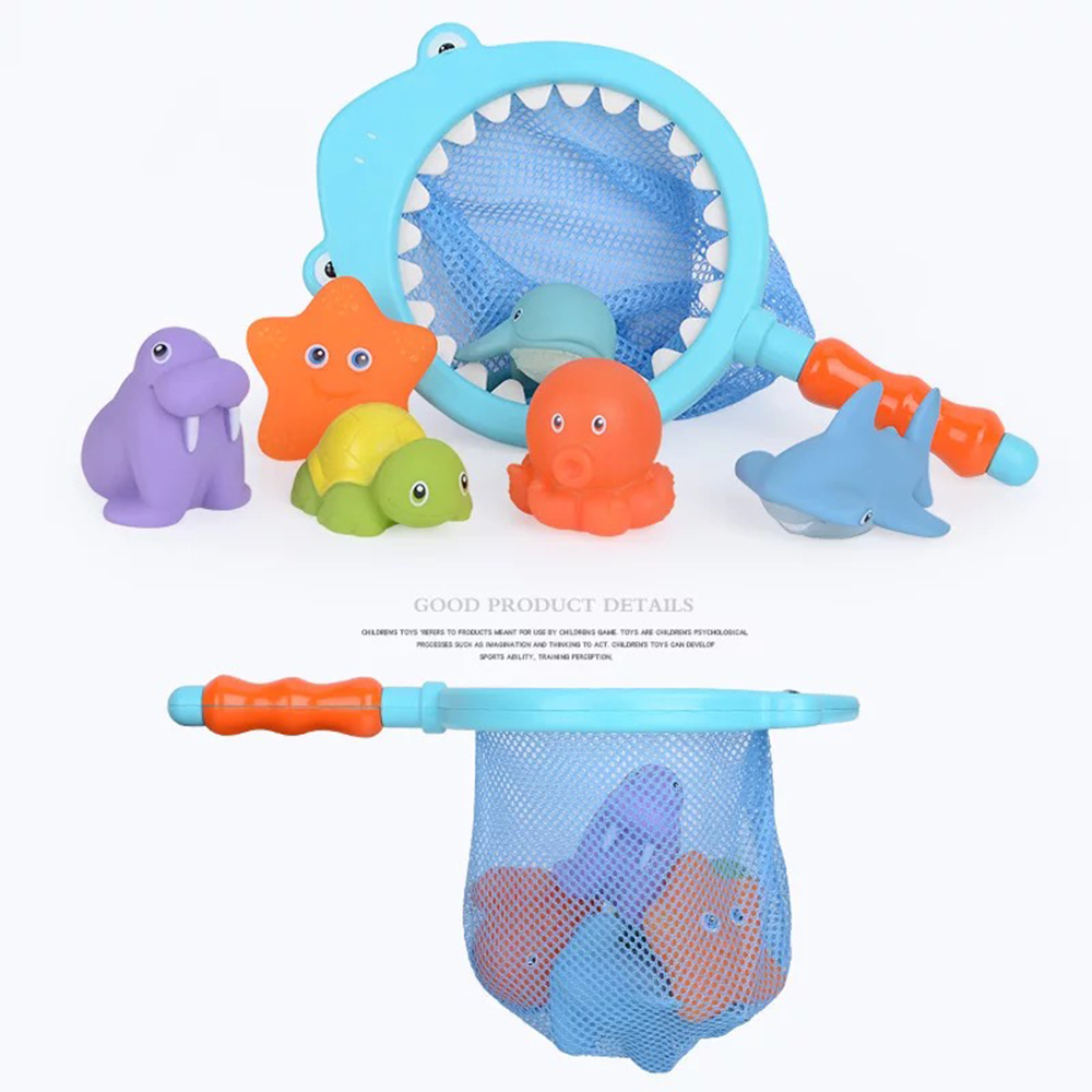 Baby Bath Toys Fishing Networks Rubber Toy Swimming Play Beach Spray Water Bathroom Children Kids Toddler Education Toys LJ201019