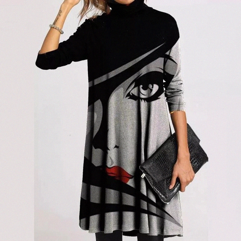 Women Turtleneck Warm Vintage Face Print Dress 2020 Autumn Elegant Long Sleeves Patchwork Dresses Female Casual Loose Vestidos #Zh8t, Black;gray
Women Turtleneck Warm Vintage Face Print Dress 2020 Autumn Elegant Long Sleeves Patchwork Dresses Female Casual Loose Vestidos #Zh8t, Black;gray