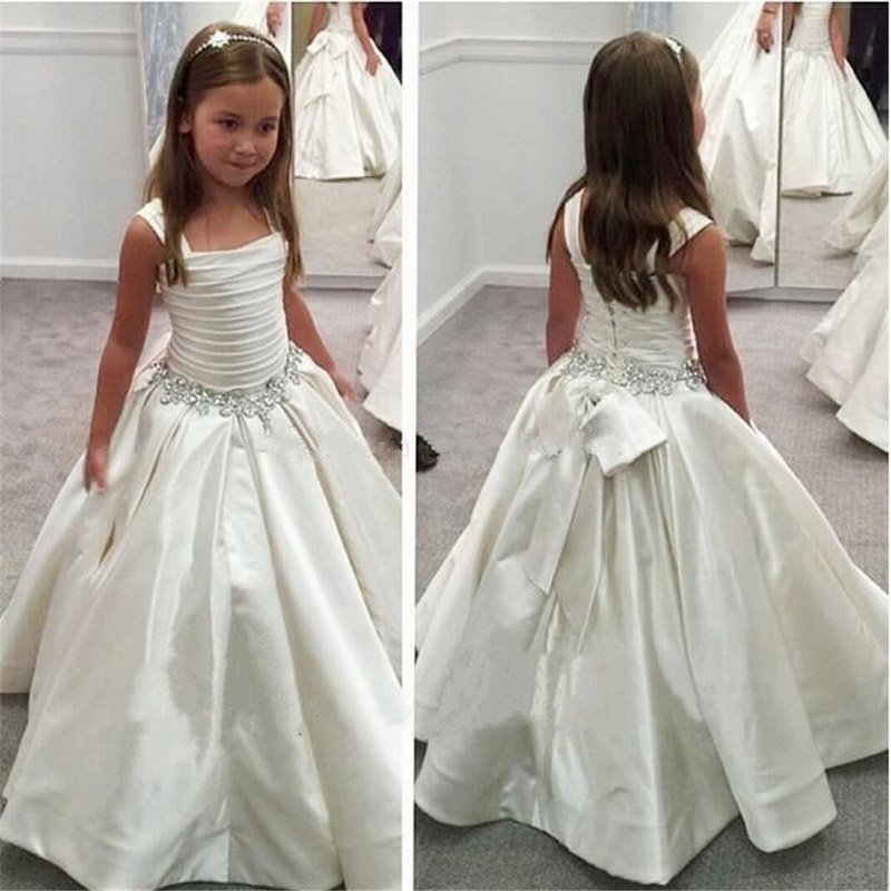 White Flower Girl Dresses For Wedding Party Embroidered Sleeveless Princess Girl Formal Dress First Communion Dress