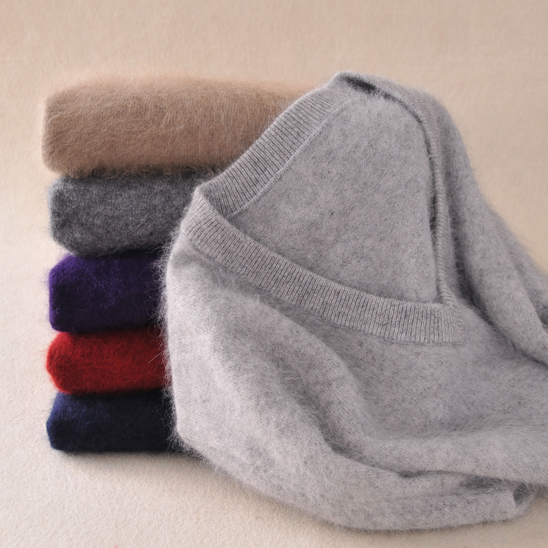 Mink Cashmere Sweater Men Long Sleeve Pullovers Outwear Man V-Neck sweaters Tops Loose Solid Fit Knitting Clothing 9 Colors 201224