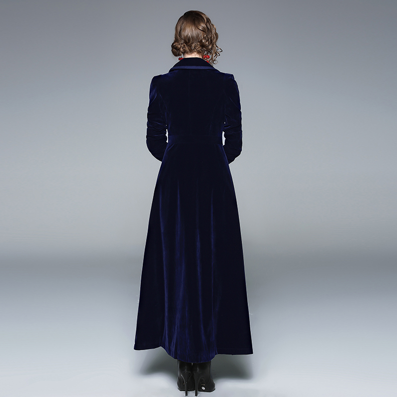 Plus Size 2XL New Winter Women Long Sleeve Notched Collar Double-Breasted Gold Velvet Maxi Trench Coat Autumn Outerwear 201102