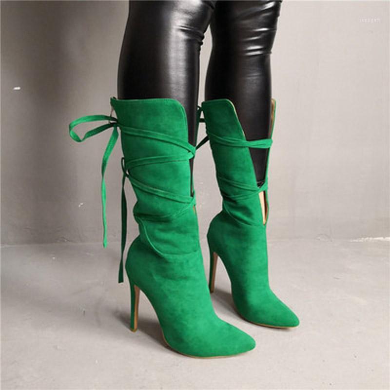 Real Women Green Suede Cross Lace-up Boots Runway Fashion Stiletto Heels Pointed Toe Cut-out Mid-calf Dress Boots Heel Shoes1, As picture
Real Women Green Suede Cross Lace-up Boots Runway Fashion Stiletto Heels Pointed Toe Cut-out Mid-calf Dress Boots Heel Shoes1, As picture