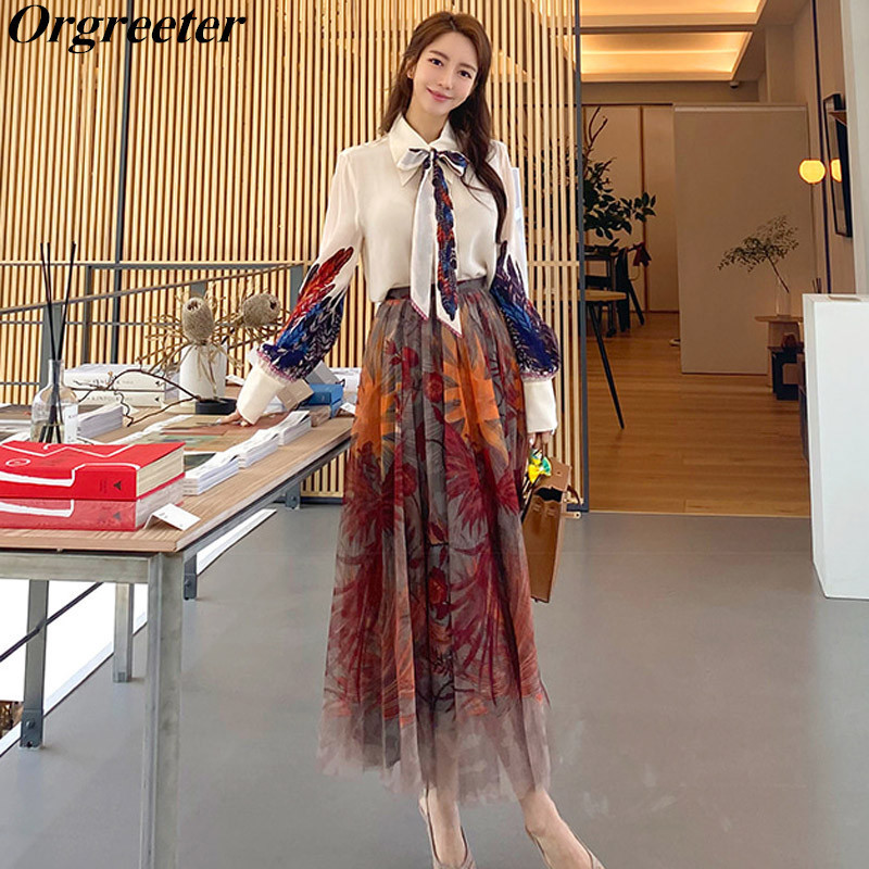Runway Designer Fashion Fall New 2 Piece Floral Print Pleated Skirt set Women Bow Lace up Print Shirt and Mesh Skirt Suits 201130, Piture color
Runway Designer Fashion Fall New 2 Piece Floral Print Pleated Skirt set Women Bow Lace up Print Shirt and Mesh Skirt Suits 201130, Piture color