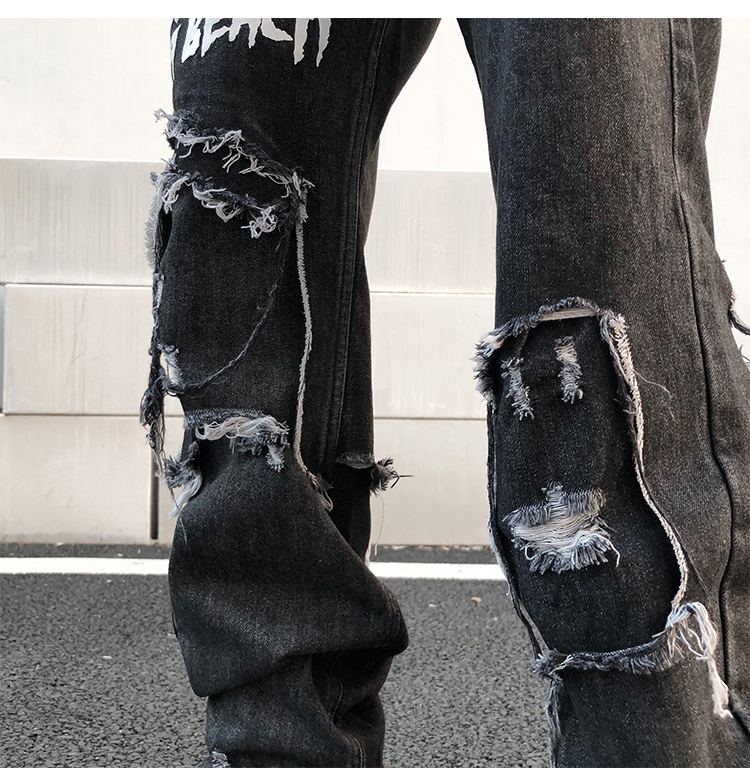 UNCLEDONJM Men's Casual Graffiti Black Jeans Men Slim Fit Ripped Distressed Jeans Denim Pants Vintage Long Trousers ED-AC18 201223