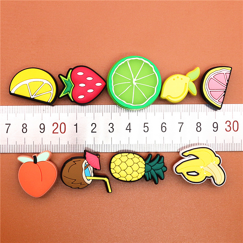 Original PVC Fruits Shoe Buckle Accessories Cute Pineapple Peach Banana Shoe Decoration Charms Bracelets Kids Gift