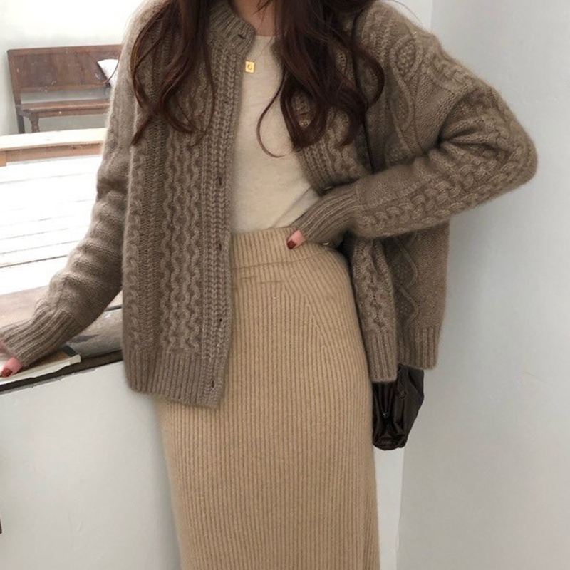 Fall winter new style cashmere sweater cardigan women loose lazy o-neck twist cardigans knitted jacket 201221