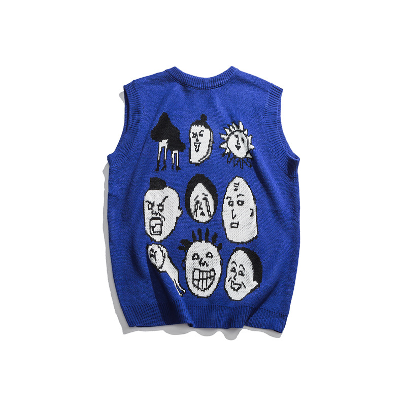 Japanese Harajuku Knitted Graphic Vest for Men and Women Urban Streetwear Knit Ukiyo-e Pullover Sweater Vest Plus Size 201203