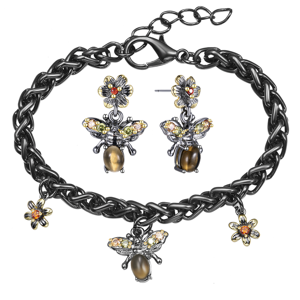Brass Link Chain Bracelet Earrings Sets Lovely Animal Brown Cateye Stone 2 Tone plate Female 2pcs Jewelry, Multi
Brass Link Chain Bracelet Earrings Sets Lovely Animal Brown Cateye Stone 2 Tone plate Female 2pcs Jewelry, Multi