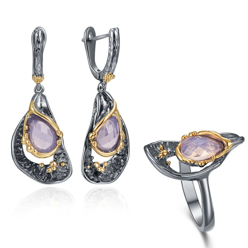 Irregular Teardrop Earrings Ring Pink Stone Jewellery Set Gun Black 2 tone plate Vintage Anniversary Gifts 2pcs Jewelry Sets
Irregular Teardrop Earrings Ring Pink Stone Jewellery Set Gun Black 2 tone plate Vintage Anniversary Gifts 2pcs Jewelry Sets
