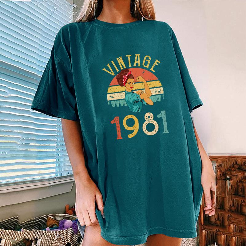 Women' T-Shirt Vintage 1981 Print Women Tshirt O-Neck Half Sleeve Retro Femme Drop Shoulder Casual Tee Shirt For Summer Clothes, Army green
Women' T-Shirt Vintage 1981 Print Women Tshirt O-Neck Half Sleeve Retro Femme Drop Shoulder Casual Tee Shirt For Summer Clothes, Army green