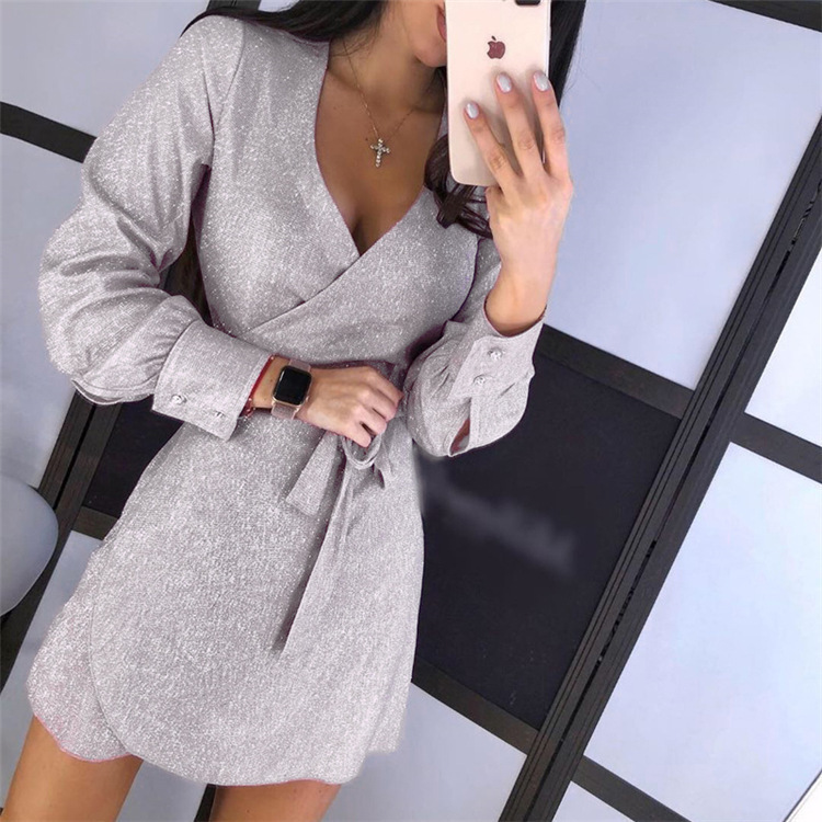 Fashion Long Sleeve Dress Women Plus Size Casual mini Dress Bodycon Slim Sequin Sexy Club Elegant Autumn Dress Women Vestidos 201126