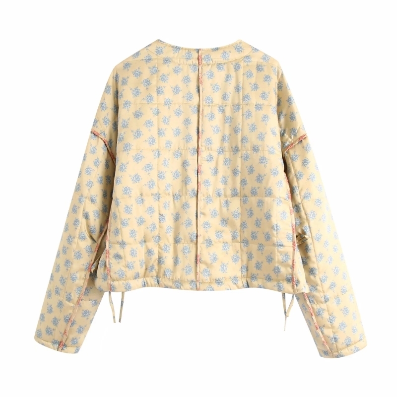 Women Floral Printing Quilted Short Coat New Female Long Sleeve Outerwear Casual Lady Loose Tops C1013 201029