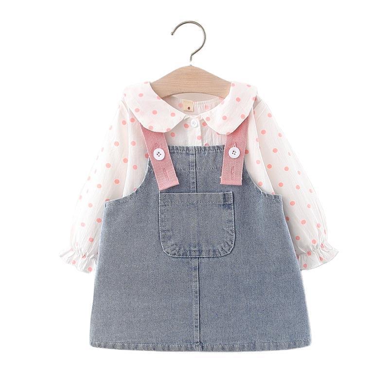 HYLKIDHUOSE 2020 Autumn Girls Clothing Sets Infant Long-sleeved Shirt Angel Wings Denim Dress Infant Costume Child Baby ClothesX1019
