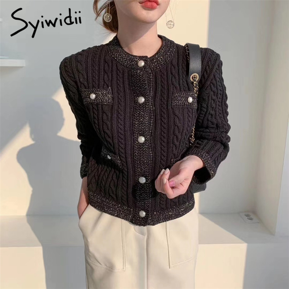 siyiwidii ribbed knitted cardigan sweater women autumn winter cropped sweaters female OL korean top chic winter clothes women 201222
