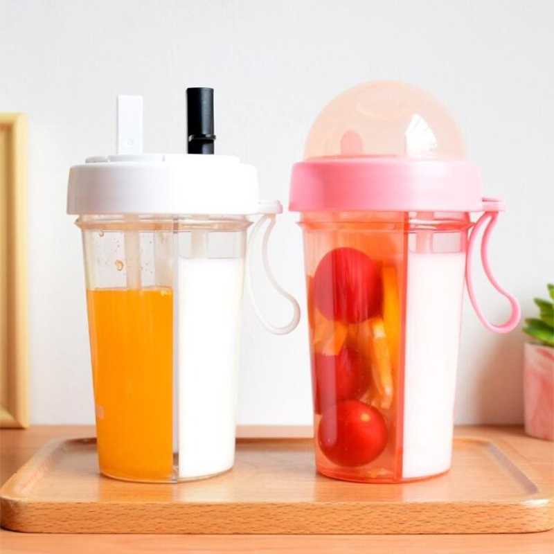 Double-tube Two Drink Water Bottle Portable Outdoor Travel Creative Dual-use Drinking Cup Leak Proof Couple Christmas Gift Cup LJ200821