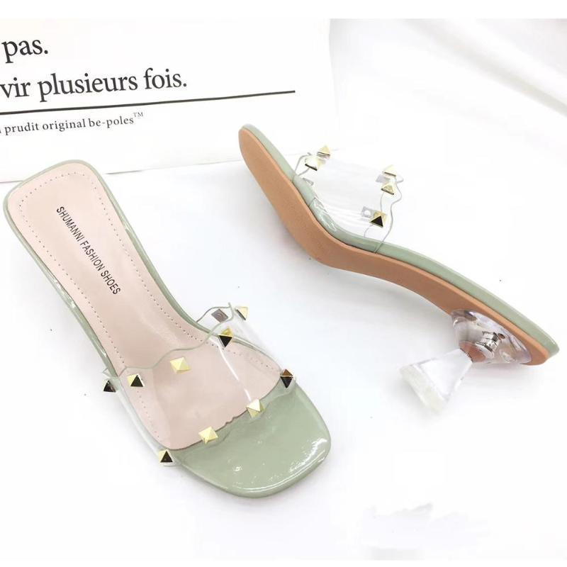 Glitter glass med high clear heels for women sandals weave open toe slides studs square toe gladiator sandalias planas mujer20201, Green
Glitter glass med high clear heels for women sandals weave open toe slides studs square toe gladiator sandalias planas mujer20201, Green