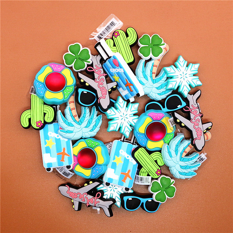 Original PVC Shoe Buckle Accessories Vacation Coconut Tree Cactu Shoes Decoration Charms Bracelets Kids Gifts