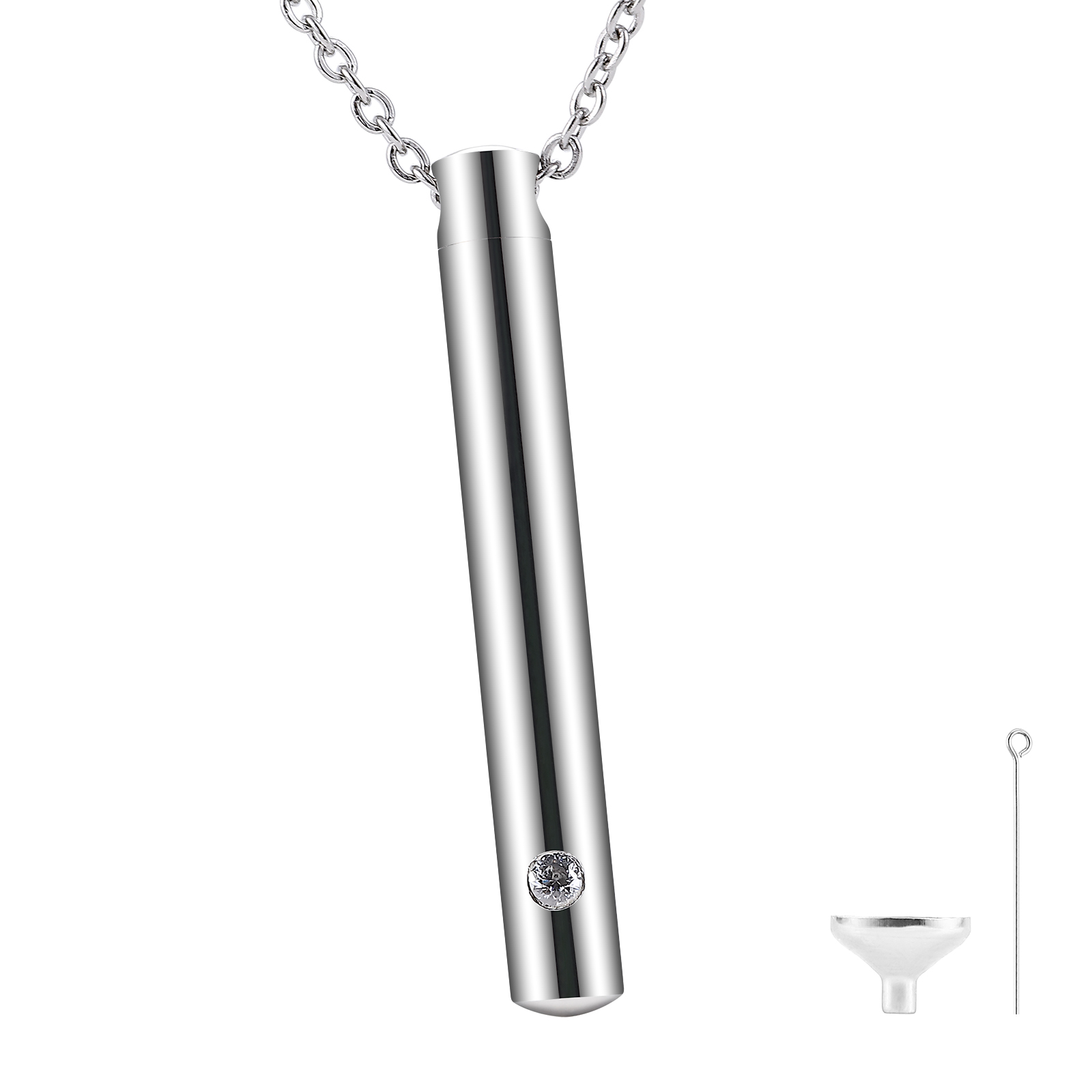 Slender Crystal Clyinder Cremation Urn Necklace in Stainless Steel, Minimalist Memorial Remembrance Gift, Stash Locket Necklace
Slender Crystal Clyinder Cremation Urn Necklace in Stainless Steel, Minimalist Memorial Remembrance Gift, Stash Locket Necklace