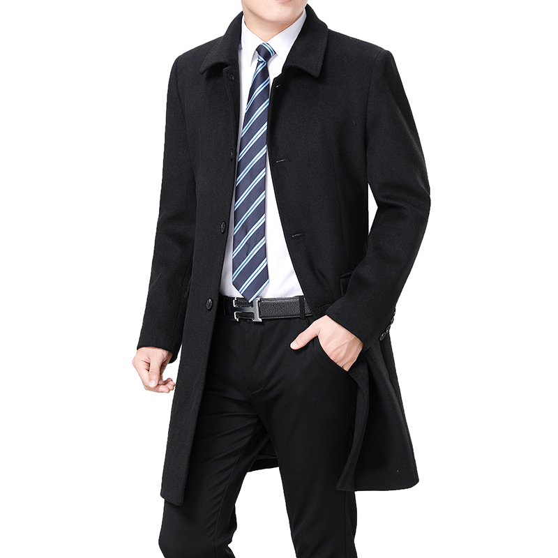 Woolen Winter Cashmere Pea Men Overcoat Long Jacket Wool Blend Coat Palto Erkek Mont Kaban 201128