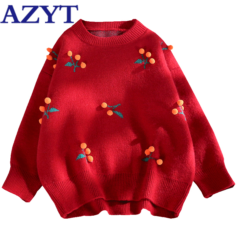 AZYT 3D Plush Ball Decoration Sweater Women's Pullover Casual Loose Knit Jumpers Sweater coat Harajuku BF Female Sweater 201017