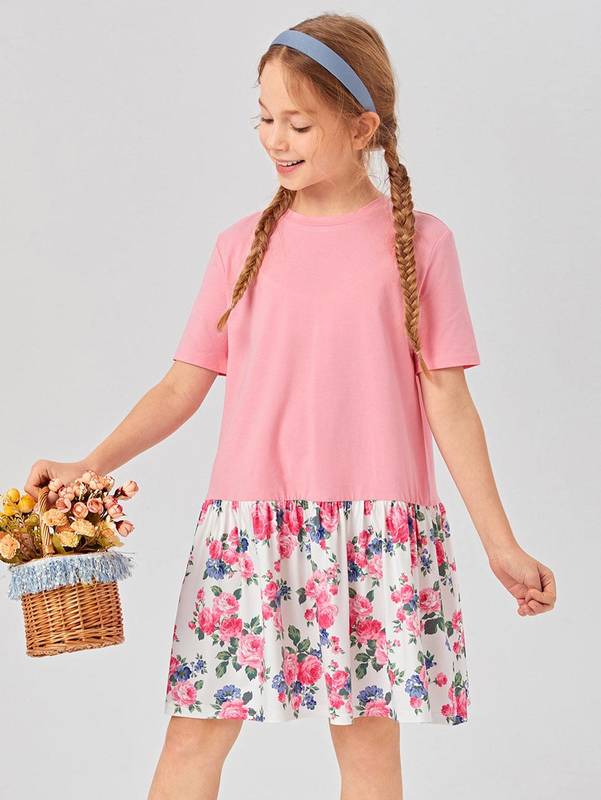 Girls Floral Ruffle Hem Smock Dress SHE