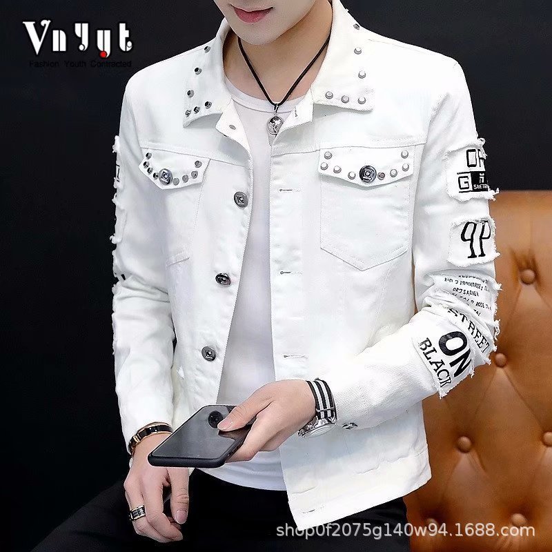 New denim jacket Korean teenagers Cotton yellowblackredwhite students men spring autumn River hole youth dress coat 201116