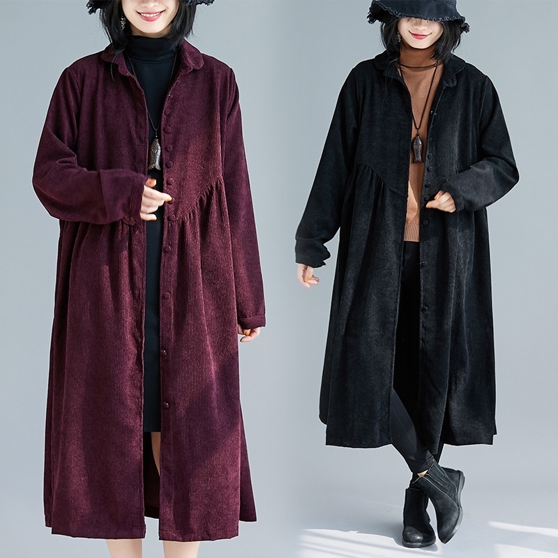 long sleeve plus size corduroy vintage women casual loose autumn winter party elegant shirt dress clothes ladies dresses 201125