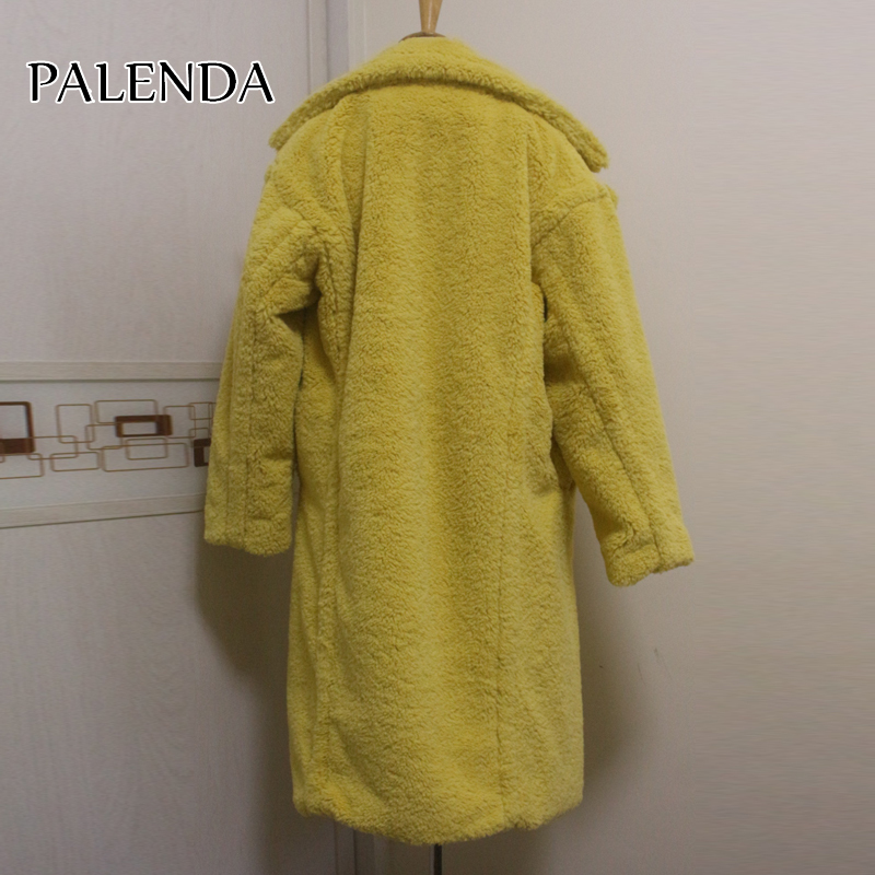 new women faux fur coat thick warm weight about 1.7kg teddy coat skyblue and yellow 201110